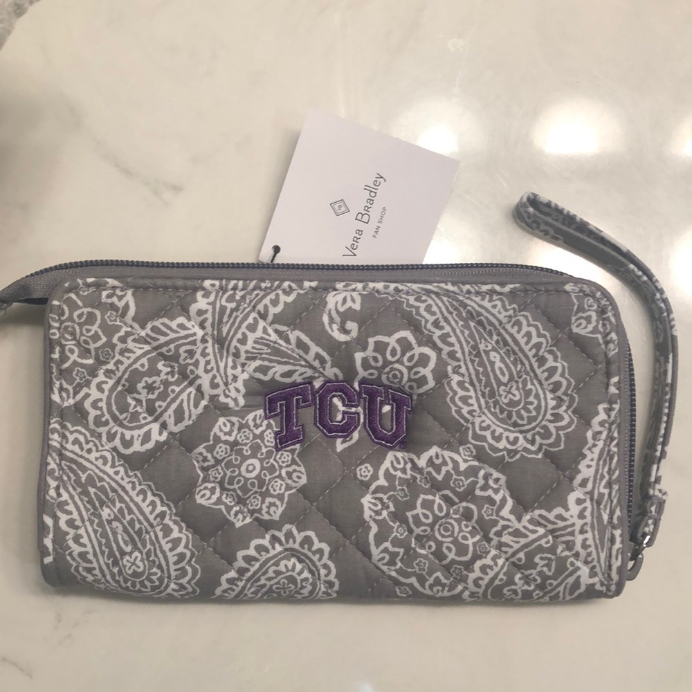 New Vera Bradley TCU RFID Front Zip Wristlet